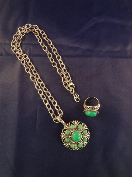 Carolyn Pollack Solid Sterling Silver Matching Necklace, Pendant and Ring