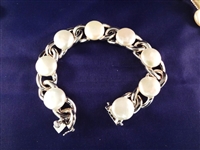 Sterling Silver and Mother of Pearl Jewelry Set: Necklace, Bracelet, Ring