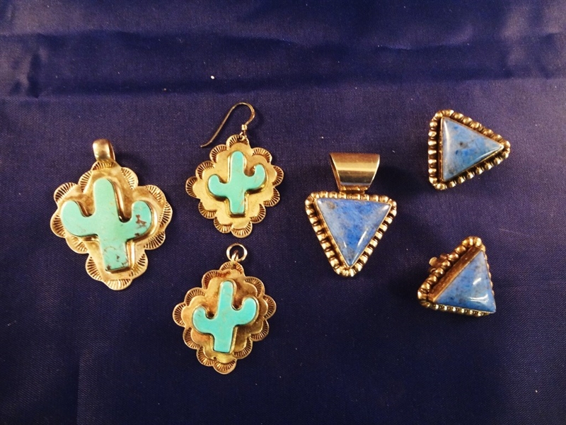 Southwest Sterling Silver Turquoise Pendant and Earring Sets