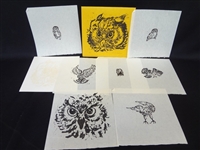 Janet Mack (7) Woodblocks "Owls" Signed