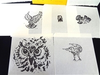 Janet Mack (7) Woodblocks Owls Signed