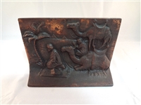 (3) Cast Iron Single Book Ends: Pointer Dog, Men on Camels, Praying Couple