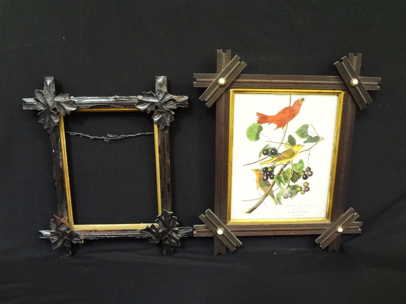 (2) Folk Art Black Walnut Carved Frames