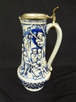 Gerz Lidded Blue and White Beer Stein