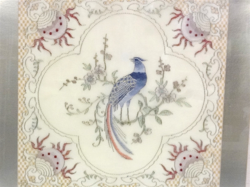Gold Embroidered Framed Bird Silk