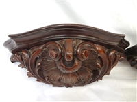 Pair of Solid Walnut Hand Carved Wall Sconce Shelves