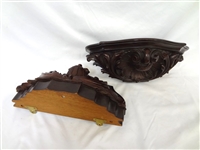 Pair of Solid Walnut Hand Carved Wall Sconce Shelves