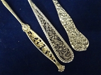 (3) Repousse Sterling Silver Victorian Long Stem Flanged Pickle Forks