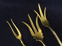 (3) Repousse Sterling Silver Victorian Long Stem Flanged Pickle Forks