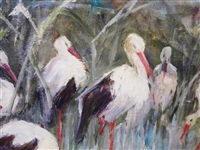 Frederick Stuart Church (American 1842-1924) Original Oil Canvas Lady with Storks