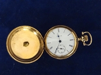 14K Gold Elgin Pocket Watch with Blue Enamel and 5 Diamond Chips