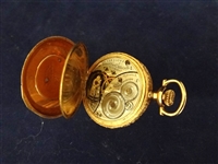 14K Gold Elgin Pocket Watch with Blue Enamel and 5 Diamond Chips