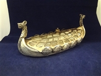 Silver Plated Viking Ship With Flower Frog Top Insert