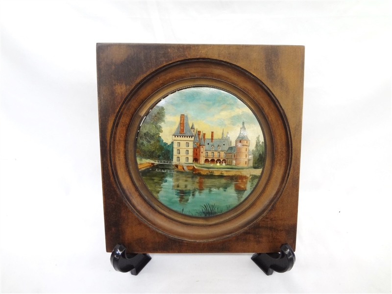 Hand Painted Copper Disc in Walnut Frame