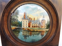 Hand Painted Copper Disc in Walnut Frame