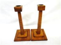 Pair of Tiger Maple Candle Sticks Arts and Crafts Style