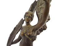 French Winged Female Bronze Marble Base