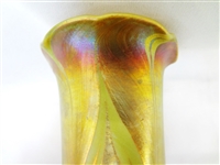 Loetz or Quezal Pulled Feather Iridescent Art Glass Vase
