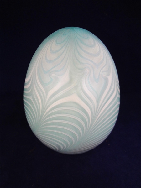 Signed Iridescent Art Glass Egg Possibly Durand