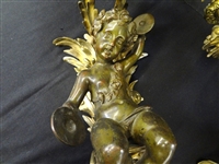 Pair of Bronze Cherub Putti Gilt Six Arm Wall Sconces