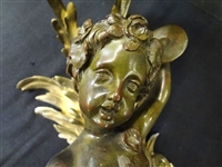 Pair of Bronze Cherub Putti Gilt Six Arm Wall Sconces