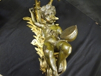Pair of Bronze Cherub Putti Gilt Six Arm Wall Sconces