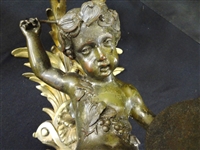 Pair of Bronze Cherub Putti Gilt Six Arm Wall Sconces