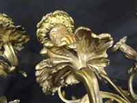 Pair of Bronze Cherub Putti Gilt Six Arm Wall Sconces
