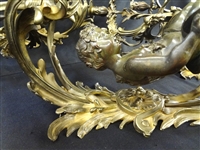 Pair of Bronze Cherub Putti Gilt Six Arm Wall Sconces