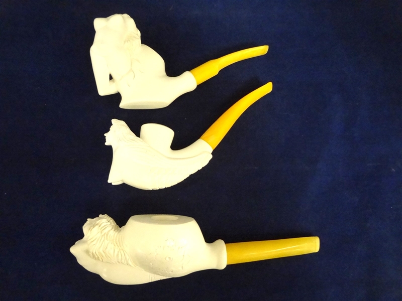 (3) Meerschaum Block Nude Mermaid Figural Pipes 