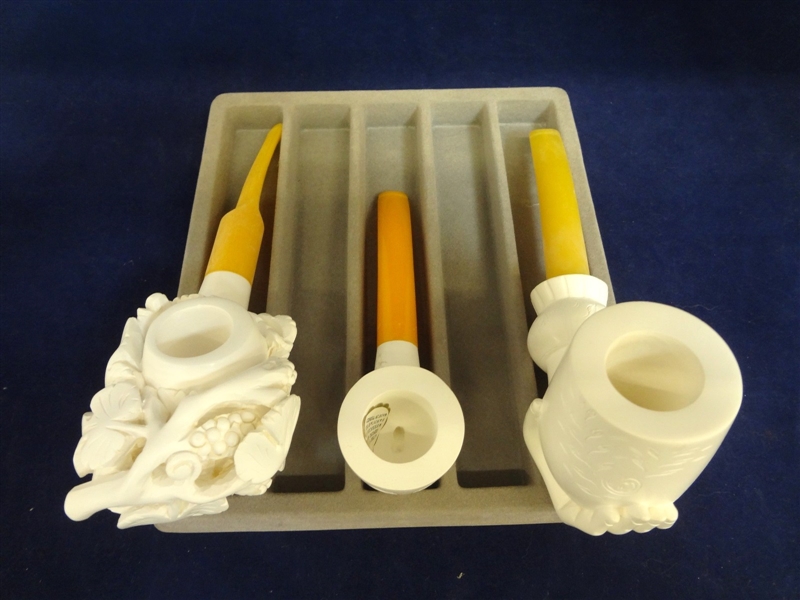(3) Meerschaum Block Figural Pipes