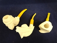 (3) Meerschaum Block Figural Pipes