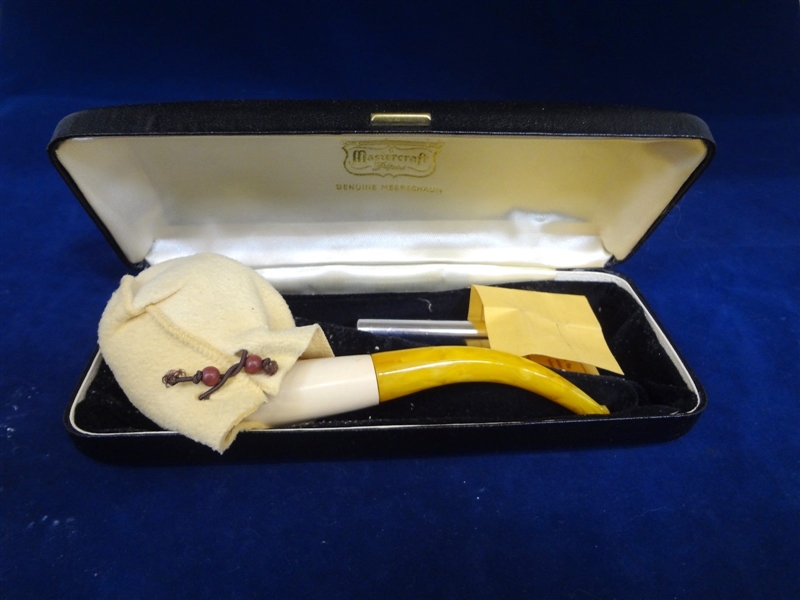 Meerschaum Inline Block Pipe Original Case, Leather Cover