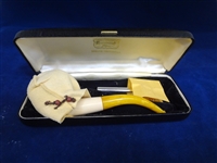 Meerschaum Inline Block Pipe Original Case, Leather Cover