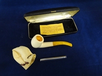 Meerschaum Inline Block Pipe Original Case, Leather Cover