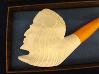 (4)  Inline Meerschaum Block Figural Pipes in original Cases: Native American, Lady and 2 Men