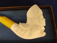 (4)  Inline Meerschaum Block Figural Pipes in original Cases: Native American, Lady and 2 Men