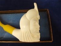 (4)  Inline Meerschaum Block Figural Pipes in original Cases: Native American, Lady and 2 Men