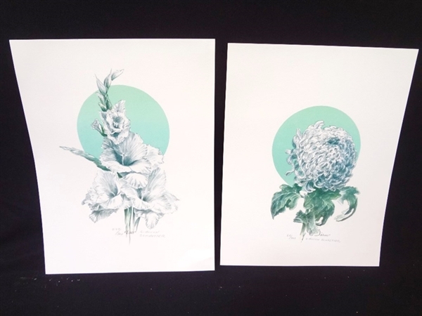 (2) S. Allyn Schaeffer Lithographs  "Glads & Mums"