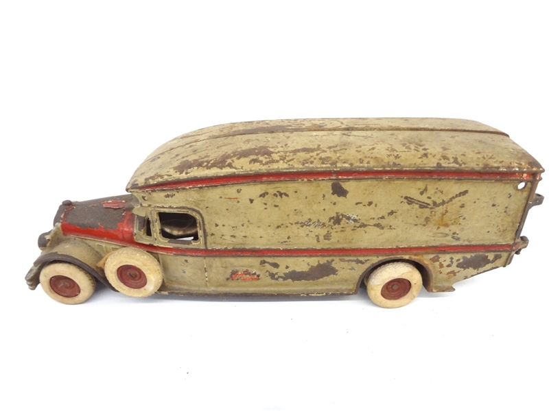 Arcade White Long Body Moving Van Cast Iron Toy