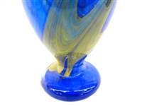 Oversize Art Glass Blue Ruffled Edge Vase