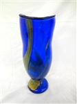 Oversize Art Glass Blue Ruffled Edge Vase