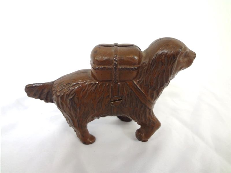 Cast Iron Still Bank AC Williams St. Bernard with Pack
