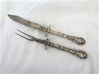 Sterling Silver Handled Serving Knife and Fork Set 1899 Sterling