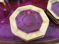 Limoges China Chocolate Set With Under Tray Deep Pink Signed C. Cushwa