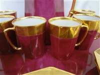 Limoges China Chocolate Set With Under Tray Deep Pink Signed C. Cushwa