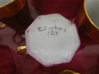 Limoges China Chocolate Set With Under Tray Deep Pink Signed C. Cushwa