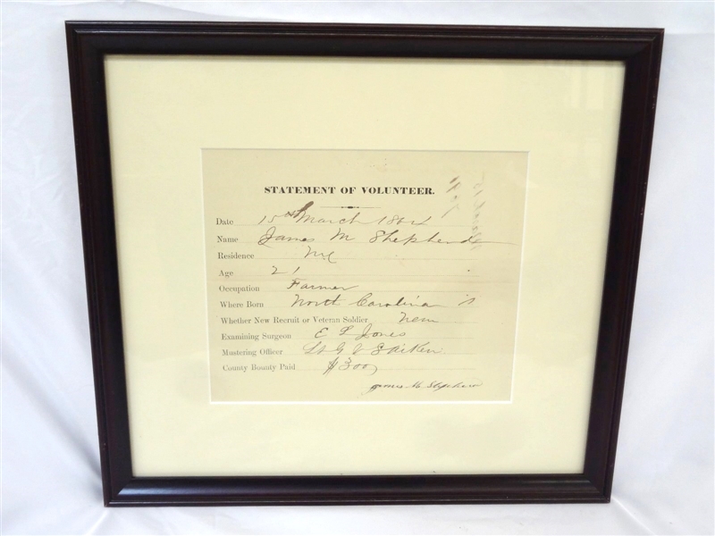 Civil War Statement of Volunteer Display 1864