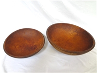 (2) Primitive Signed Hand Carved Dough Bowls