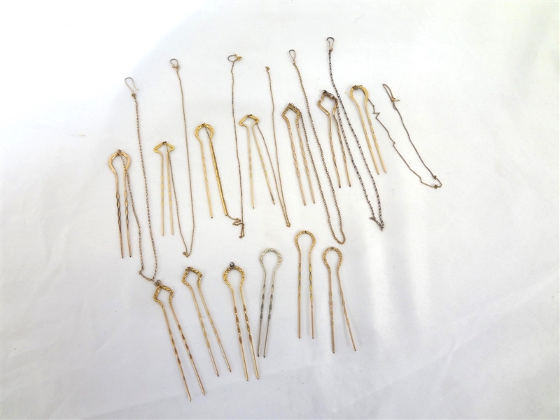 (13) Victorian Gold Filled Pince Nez Hair Pins and Chains
